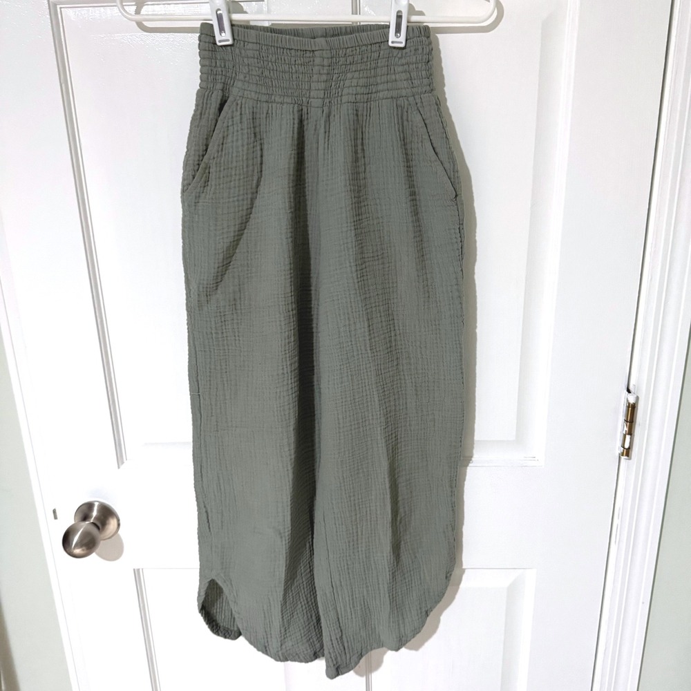 Marine Layer Double Gauze Smocked Waist Wide Leg Pants Sage Green XS